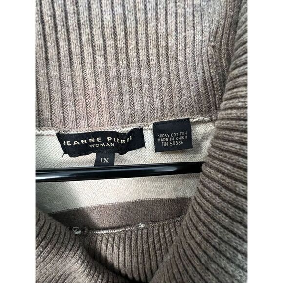 Jeanne Pierre Cream and Tan Striped Loose Fit Sweater - Picture 3 of 4